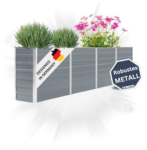 DELUKE Hochbeet für Garten Oskar Grau | 320x40x77cm | Verzinkter Stahl | Wetterfest | Gartenbeet Kräuterbeet Blumenbeet Beet hoch Frühbeet für Garten Gemüsebeet