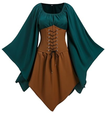 NFAOEGJ Abito da donna medievale con maniche a tromba, abito tradizionale irlandese per donne rinascimentali, cosplay, carnevale, feste di Halloween (Verde 2, XL)