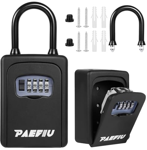 PAEFIU 4 Stellig Schlüsseltresor mit Zahlencode, Abnehmbar Bügel Schlüsselkasten mit Code Wandmontagbar Schlüsselbox, Schlüsselsafe für Schlüssel Türkarte Garage (Schwarz)