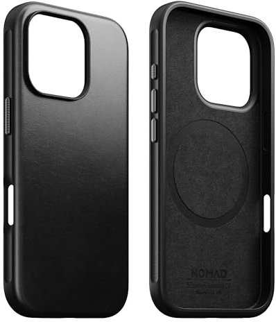 NOMAD Modern Leather Case | für iPhone 16 Pro | Schutzhülle aus Polycarbonat und hochwertigem Echtleder | MagSafe-kompatibel | Black Horween