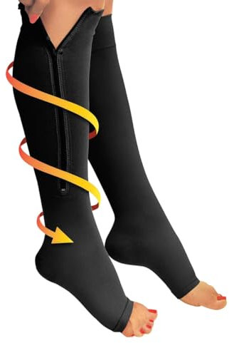 Kompressionsstrümpfe mit Reißverschluss, 20-30 mmHG Druck, 1 Paar, verschiedene Größen und Farben (schwarz, L)