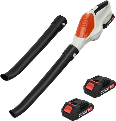 Leaf Blower, 680W 24V Electric Cordless Leaf Blower with 2×1500mah Battery, 5 Speed High Powered Tool for Garden Yard Leaf Blowing Snow Removal (orange)