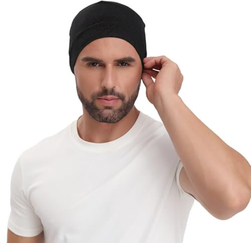 KMUTZENS Cycling Skull Cap Under Helmet, 2 Pack Unisex Cotton Beanie Hats for Chemo, Sleeping, Running, Daily Wear, Soft Thin Night Cap & Helmet Liner