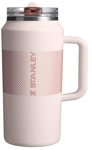 Stanley Quencher ProTour - Vaso abatible con tapa a prueba de fugas, 64 onzas, popote y asa integrados, compatible con portavasos para viajes, vaso de acero inoxidable aislado, sin BPA, cuarzo rosa