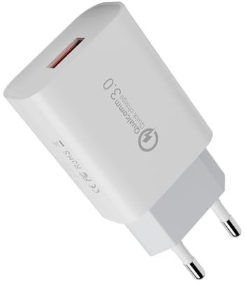 Caricatore USB Quick Charge 3.0 18W, Carica Batterie Cellulare, Universale Caricabatterie Alimentatore Spina USB per Samsung Galaxy S21 S20 S10 S9 S8 A55 A54 A40 A34 A25 A15 A14, iPhone, Xiaomi