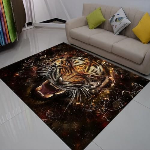 Bettvorleger 3D-Illusionsteppich Kleiner Teppich Wildtier-Tiger Teppich,Schlafzimmerteppich,Jungenteppiche Für Schlafzimmer,Wohnzimmerteppich 120 X 160 cm - Leicht Zu Reinigen-1715178911
