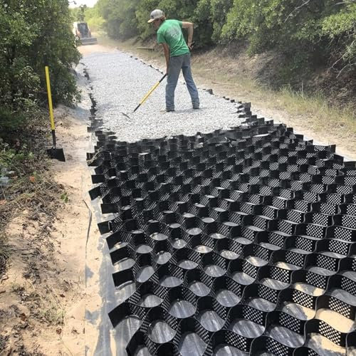 Rejilla De Grava para Calzada, Rejilla De Suelo De Panal para áreas Planas, Rejillas De Geoceldas para Movimiento De Tierras De Calzadas, Estabilizador De Suelo para áreas De Tráfico Li(Size:4 X 10M)