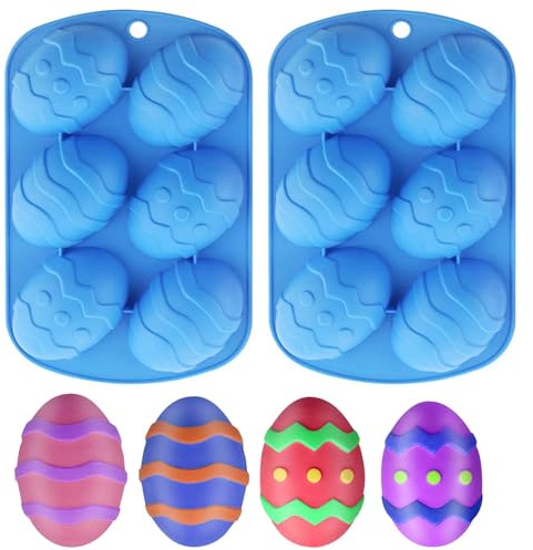Cosswe 2 Stück Ostern Silikon Schokoladenformen, Osterei Backformen Silikon, 6 Hohlräume Ostereier Silikonformen für DIY Schokolade Süßigkeiten Gelee