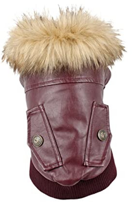 FONDOTIN Hunde Wintermantel Aus Pu Für Große Hunde Warmer Haustiermantel Mit Pelzkragen Für Outdoor-aktivitäten Und Spaziergänge XL
