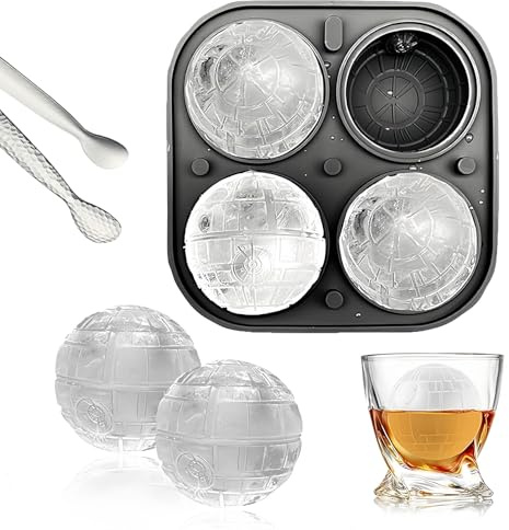 Silikon Eiswürfelform, FainFun 3D Eiskugelform Groß mit Deckel, Wiederverwendbar Eiswürfelform Ball, Eiswürfel Kugel Form, leicht zu lösen, für Eis, Whiskey, Cocktail, Saft (1, Todesstern 4)