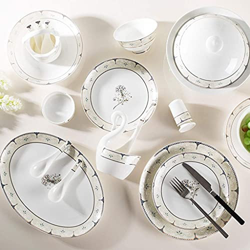 SGKOMN Set da tavola in Ceramica Classica da 50 Pezzi, Ciotola/Piatto/pentola per zuppa | Set di stoviglie con Doppia placcatura in Oro, Set da tavola Combinato, compatibi