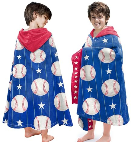 HSUIOFE Hooded Towels for Kids -Toddler Beach Towel- Super Absorbent & Quick Dry 100% Cotton 30x50 Inch - to Kid Ages 3-10-Baseball Pattern Design