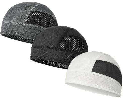 3 PCS Rete Traspirante Fodera per Sottocasco, Berretto da Ciclismo Moto Sportivo, Berretto da Ciclismo Sotto Casco, Sottocasco Asciuga Velocemente, per Ciclismo, Moto, Corsa, Uomo e Donna