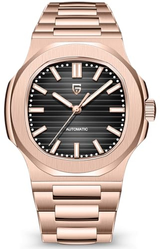 Pagani Design Automatisk klocka för män, roséguld 40 mm rostfritt stål minimalistisk analog present armbandsur med syntetisk safir urtavla glas, 100 m vattentät, Pd1728-roséguld svart, Klassisk