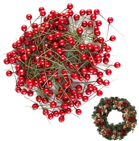 Bayas de Navidad Artificiales para elaborar 200 Piezas de Holly de Navidad para la Corona de Que Hace Suministros de Acebo Artificial Rojo Realista para la decoración de la Fiesta, Adornos