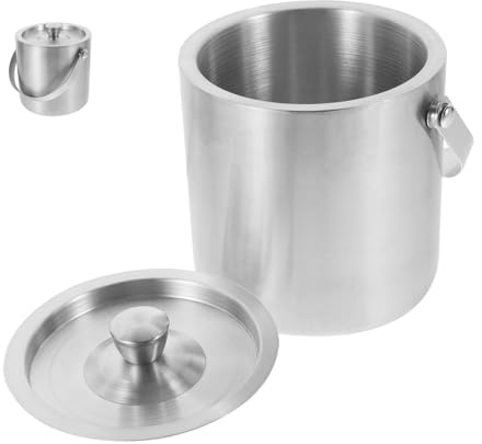 Sosoport Seau à Glace en Acier Inoxydable 1, 6 L Argenté Isolé pour Glaçons