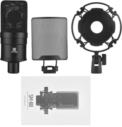 WOHPNLE Microfono in studio professionale, attrezzatura da studio microfono condensatore per cantare attrezzature per podcast e registrazione in studio con potenza fantasma a 48 V
