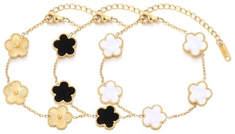 LIUYIDM Förgyllt fembladsklöverarmband, eleganta tillbehör, lyckoarmband för vardagen, födelsedagar, bröllop, Medium, Legerat stål