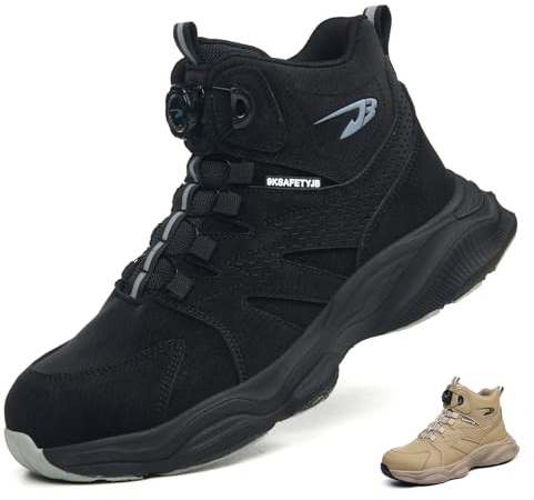 NBOFIEHY Safety Boots Men Womens Steel Toe Cap Boots Breathable Waterproof Work Boots Comfortable Lightweight Safety Shoes with Swivel Buckle Shoelaces, Black, 11 UK