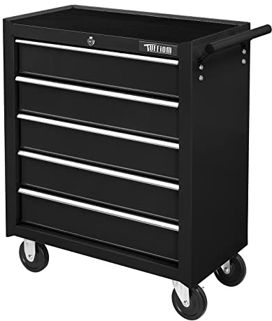 Bonnlo 5 Drawer Rolling Tool Chest w/Drawers & Lock, Tool Storage Cabinet, Lockable Wheels, Detachable Top, Mechanic Tool Organizer Box for Garage, Workshop, Warehouse & Repair Shop, Black