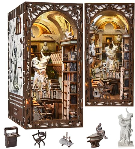 MiniCity Berninis Bildhaueratelier Book Nook Kit, 3D-Holzpuzzle mit LED | DIY-Bausatz für Berninis Bildhaueratelier; 436 Teile, LED, Kleber, Werkzeug – Geschenkidee und Bücherregal-Deko