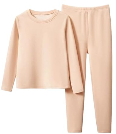 Conjunto Térmico de Ropa Interior para Niñas con Mangas Largas Pijama Cómoda Prendas Abrigadas Juego Diario (Beige, 6Years)