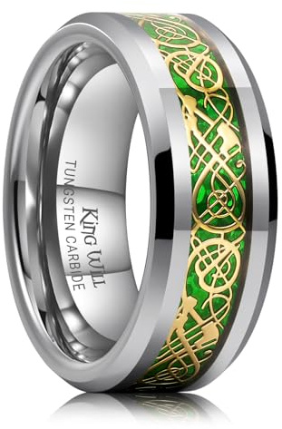 King Will Dragon Anello nuziale da uomo in carburo di tungsteno, 6 mm/8 mm, rosso, blu, verde, arancione, viola, argento, nero, azzurro, Mazarin, drago celtico, vestibilità comoda, 67.2 (21.4