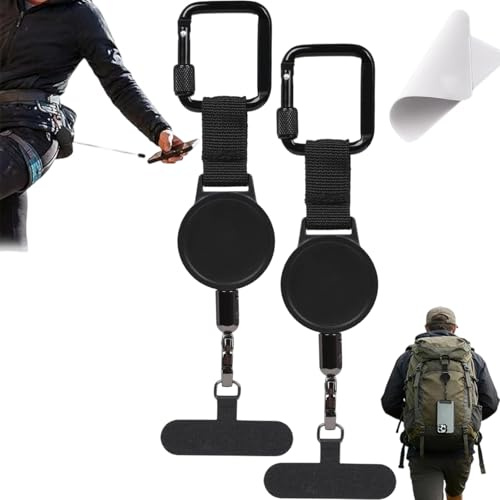 Pnedeodm Outdoor Anti-Theft Retractable Phone Lanyard, Retractable Phone Clip Tether for Skiing, Phone Wrist Strap Anti Theft Reel Security with Carabiner for Hiking Climbing Fishing Cycling