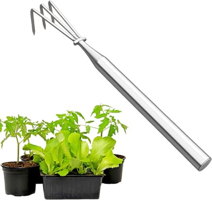 Erconsso Rastrello Da Giardino - Manico Lungo Antiruggine Attrezzi Da Giardinaggio - Rastrello a Mano Robusto per Giardinaggio | per Diserbo Scavo Arieggiatura Terreno Foglie Siepi Aiuole Esterno