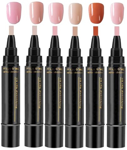 6 Farben Nagellack Stift Set, Gel Nagellack Pen 3 In 1 Gelpolierstift Nagel Gel Pen Nail Polis-h Art Tools Nagellacks Stift Set für Hause und Professionelle Maniküre