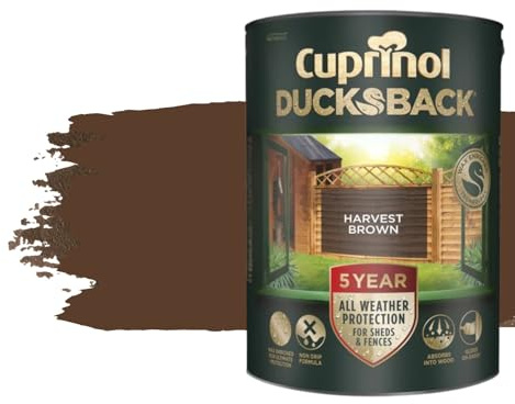 Milena 5L Ducksback Harvest Brown Waterproof Shed Paint, Wax Enriched Fence Paints 5 Year All Weather Protection, Non Drip, Renovate Garden Furniture Quick Drying (Harvest Brown, 5 Liters)