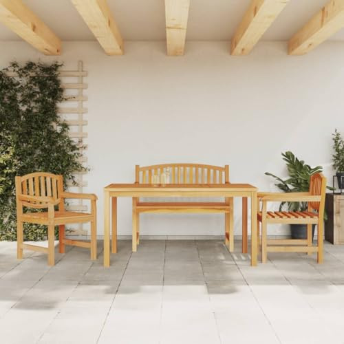 Ziaphsol trädgårdsmöbler, set i 4 delar, massivt trä, teak, matgrupp, loungegrupp för terrass, balkong, utomhusmöbler med bord, bänk, stolar och väderbeständig yta