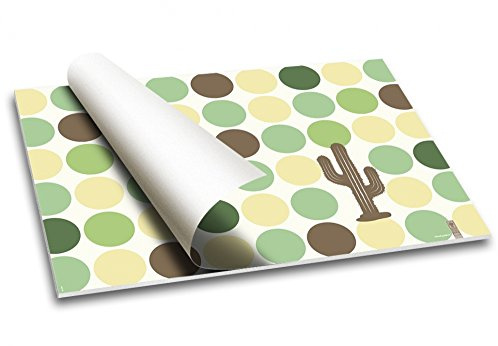 KaktusPunkt Schreibunterlage DIN A2, Kaktus Muster grün gelb, 40 Blatt | Schreibtischunterlage Papier beschreibbar, Motiv Punkte, Schreibtisch