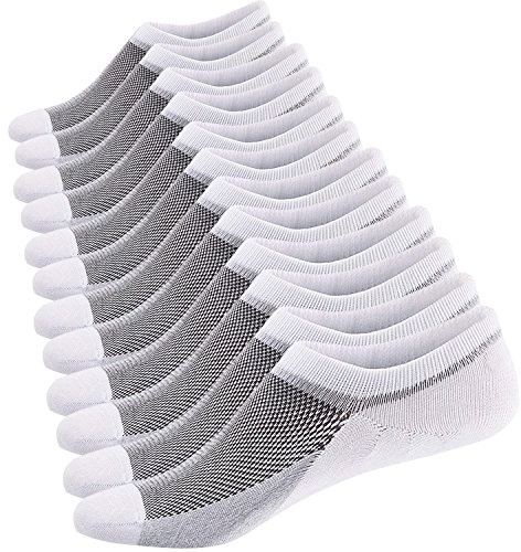 Ueither Sneakers för män andas osynliga strumpor korta strumpor ankelstrumpor bomull lågt snitt sportstrumpor, Vit (6 par), 44-48
