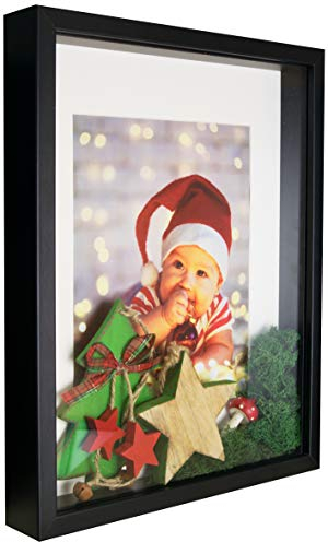 BD ART 3D Box Cornice per Foto 28x35 cm Profonda 3 cm Cornice Foto con Foglio Plexiglass Trasparente - Bianco Passe-partout 20x25 Nero Decorazioni Fai da Te