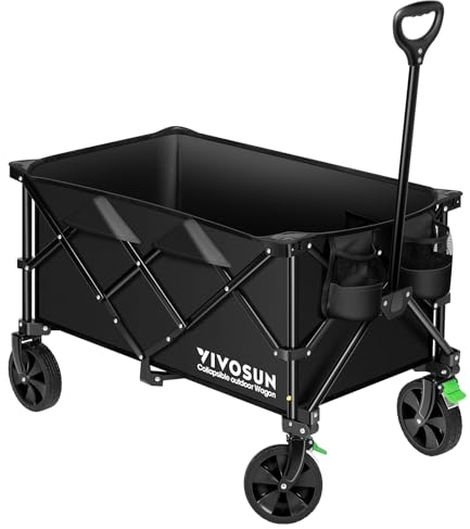 VIVOSUN 200L XXL Bollerwagen Faltbar mit Bremsen, 159kg Tragkraft, Klappbarer Handwagen mit 360°drehbare Räder für alle Gelände, Gartenwagen für Camping, Garten, Sport, Picknick, Einkaufen, Schwarz
