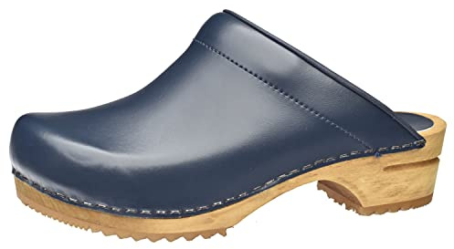 Sanita Lotte Open Clog | Original Handmade | Leather Wooden Clogs for Women | Anatomically Shaped Footbed in Soft Foam | Blue | 42
