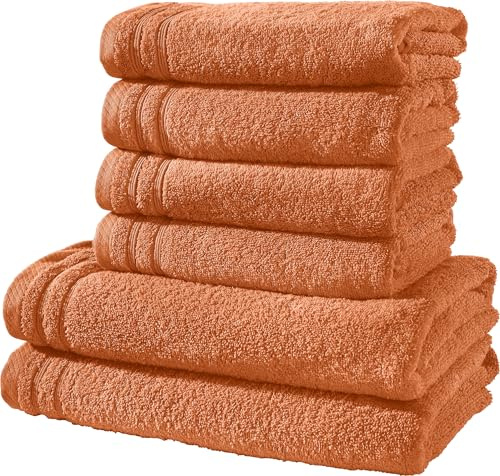 Erwin Müller Handtuchset, Frottierset Heidelberg 6-TLG. 100% Baumwolle Terra - leichte Qualität, saugstark, schnelltrocknend, kompakt - ideal für Sport, Strand, Reisen