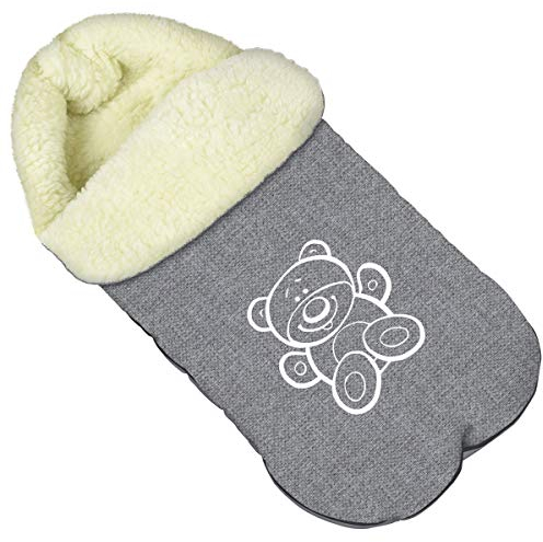 Baby Fußsack WinterFußsack für Kinderwagen Wolle Maße 85 cm für Buggy Teddybär Flachs [071]