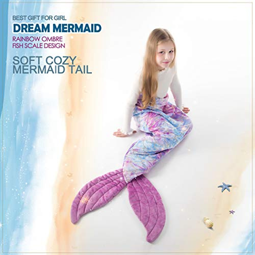 COSUSKET Mermaid Tail Blanket for Girls, All Seasons Soft Premium Colorful Fish Scale Design Snuggle