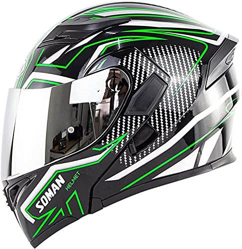Casco Moto Modulare Con Lente D'argento Con Doppia Visiera, Casco Integrale Per Bici Enduro Quad Aperto Per Adulti Uomini Donne, Bianco, Approvato ECE, B,L