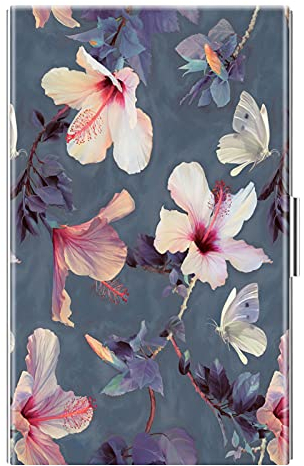FINTIE Visitenkartenetui Kartenetui, Premium Slim Scheckkartenhülle Kreditkartenetui aus Edelstahl, beschichtet mit hochwertigem Kunstleder für Damen Herren, Blühender Hibiskus