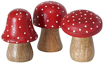 RiloStore 3 STK Fliegenpilze Holz rot Weiss braun Glücksbringer 7cm Dekopilze Glückspilze Herbstdeko Weihnachtsdeko Pilze rot Weiss Basteln Pilz Gesteckdeko Fliegenpilz Glückspilz Holzpilze