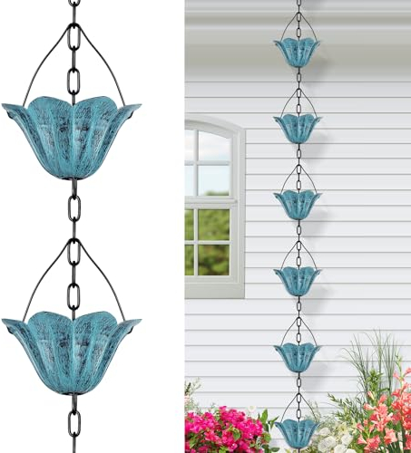 Tfro & Cile Tulip Gutter Rain Chain Outdoor Blue Downspout Substitution