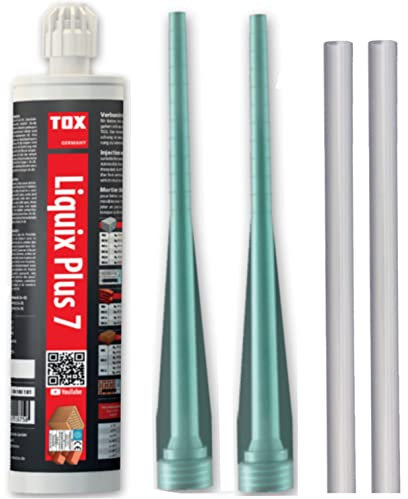 Liquix PLUS 7 Verbundmörtel /2K Injektionsmörtel | Chemiedübel für Beton & Mauerwerk | inkl. 2x Statikmischer | Schwerlastbefestigung | Montagemörtel Klebeanker (1x 300ml + 2x Verlängerung)