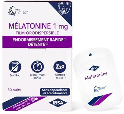 IBSA Pharma - FILMTEC® - Mélatonine 1mg - Endormissement rapide, détente - Fond en quelques secondes, sans eau - Boîte de 30 films, 1 mois - Complément alimentaire