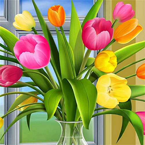 5D Diamond Painting, square drill Blume Tulpe Gefärbt 20x20cm DIY 5D Diamant Painting Bilder Kinder Erwachsene, Diamond Painting Set Diamant Malerei Kits Mosaikherstellung Home Wand Décor Geschenk