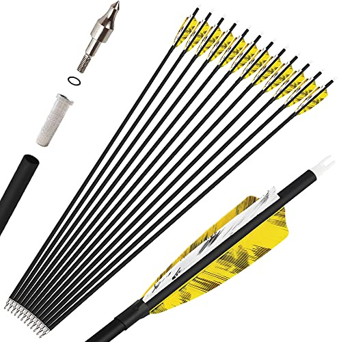 wolfman 12X Carbonpfeile für Bogenschießen Spine 500 Pfeil Bogen Pfeile Carbon Zielpfeile Jagdpfeile mit 4 Zoll Natürliche Federn Pfeil für Recurvebogen Compoundbogen