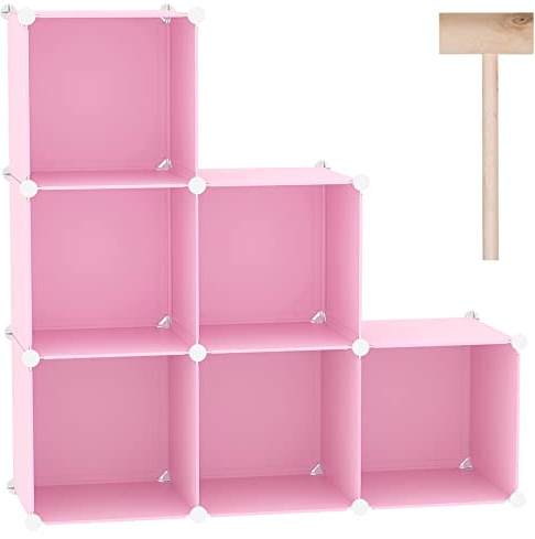 C&AHOME Kubförvaringsorganisatör, 6-kubhyllor enheter, garderobsskåp, gör-det-själv plast modulär bokhylla, perfekt för sovrum, vardagsrum, kontor, 93 cm L x 31,5 cm B x 93 cm H rosa UPCS06P
