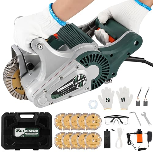 Huanyu Electric Wall Chaser 1 time Molding Wall Groove Cutting Machine Infrared Sighting 4800W Cutting Width 40mm Depth 35mm Wall Chaser Concrete Cutter Magnesium Alloy for Cement Brick Marble 110V